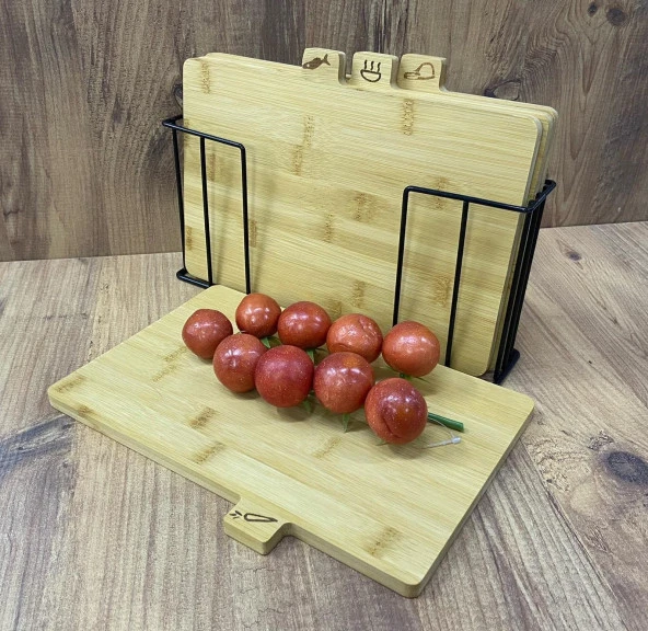 Bambu Kesim Tahtası Seti Metal Standlı Kesme Tahtası ürün görseli 1