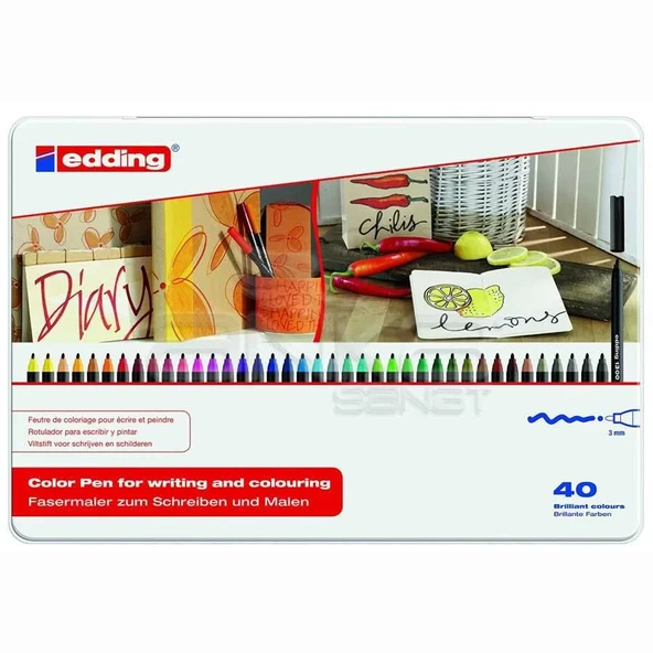 Edding 1300 Grafik Kalem Seti 40 Renk Metal Kutu ürün görseli 1