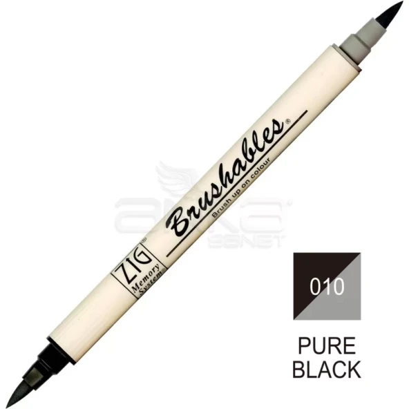 Zig Brushables 2 Renk Tonu Fırça Uçlu Marker Kalem 010 Pure Black ürün görseli 1