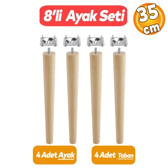 Ahşap Sehpa Masa Puf Tabure Tv Ünitesi Ayağı Ayakları M8 Civatalı 35 Cm Bağlantı Aparatlı 4'lü Set ürün görseli 1
