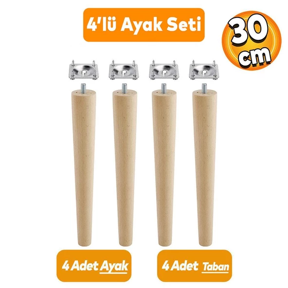 Ahşap Sehpa Masa Puf Tabure Tv Ünitesi Ayağı Ayakları M8 Civatalı 30 Cm Bağlantı Aparatlı 4'lü Set ürün görseli 1