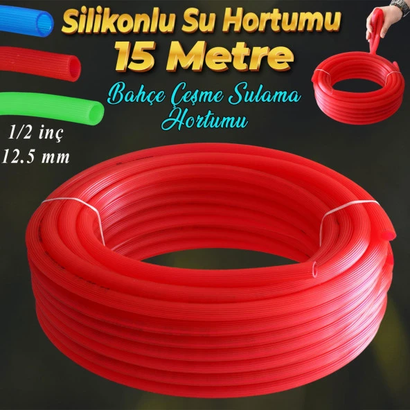 Bahçe Çeşme Su Hortumu İç Çap 1/2 Naturel Silikonlu Sulama Araç Yıkama Hortum 15 Metre ürün görseli 1