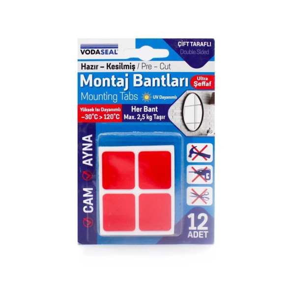 Vodaseal Şeffaf 12'li Hazır Kesilmiş Montaj Bandı ürün görseli 1