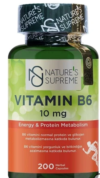 Nature's Supreme Vitamin B6 10 Mg 200 Kapsül ürün görseli 1