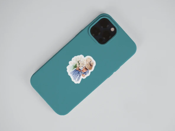 Vintage Blue Lady Sticker Set - 3 ADET - Mat Kağıt ürün görseli 1