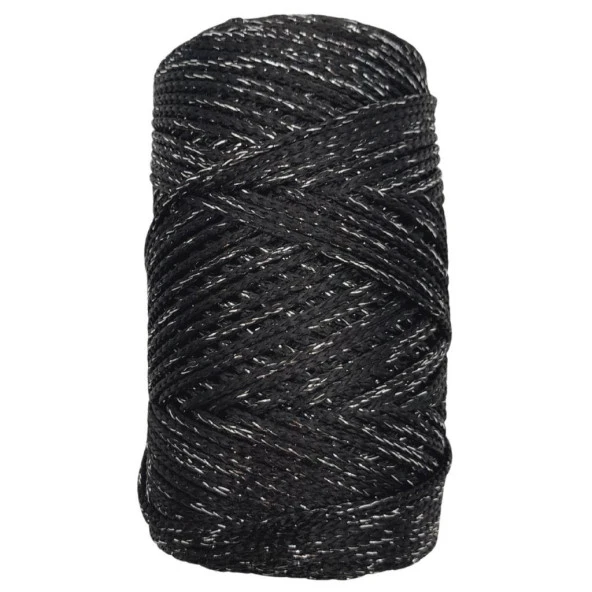 Angel Çanta Aksesuar Renkli Simli Polyester Makrome Siyah Renk 200 gr No:03 ürün görseli 1