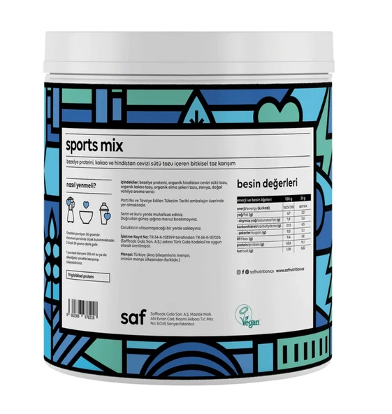 Saf Bitkisel Protein Mix Sports 360 gr - Resim 2