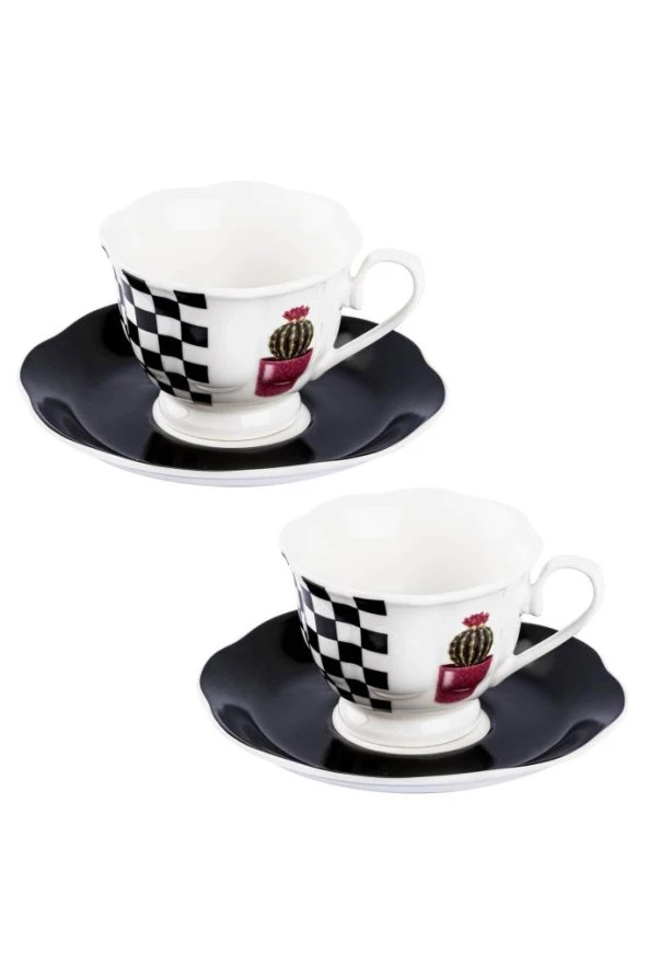Tantitoni 2Lİ WHITE AND BLACK NEW BONE KAHVE FİNCAN TAKIMI ürün görseli 1
