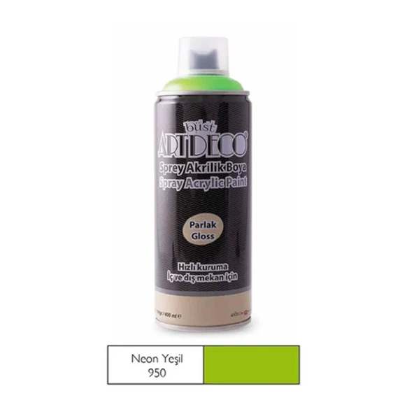 ARTDECO SPREY AKRİLİK BOYA 950 NEON YEŞİL 400ml (Y-400) ürün görseli 1