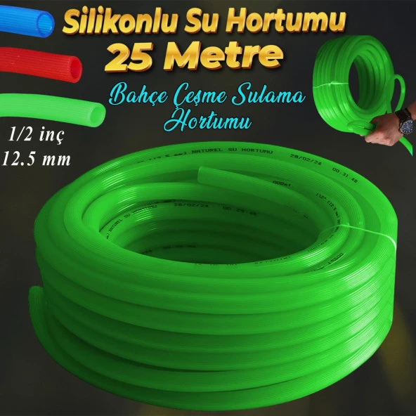 Bahçe Çeşme Su Hortumu İç Çap 1/2 Naturel Silikonlu Sulama Araç Yıkama Hortum 25 Metre ürün görseli 1