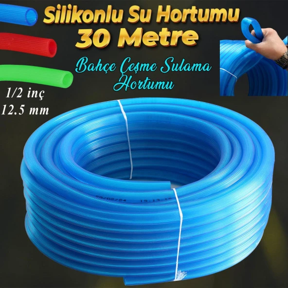 Bahçe Çeşme Su Hortumu İç Çap 1/2 Naturel Silikonlu Sulama Araç Yıkama Hortum 30 Metre ürün görseli 1
