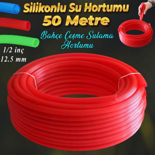 Bahçe Çeşme Su Hortumu İç Çap 1/2 Naturel Silikonlu Sulama Araç Yıkama Hortum 50 Metre ürün görseli 1