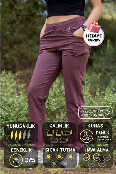 Kadın Mürdüm Ön Arka Cep Gizli İpli Lastikli Rahat Pantolon Eşofman Altı 21KESAPANT ürün görseli 1