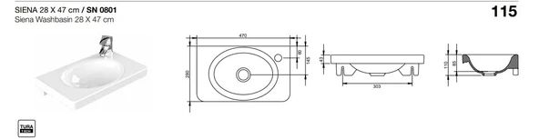 SİENA LAVABO 28X47cm TURAVİT - Resim 3