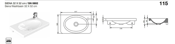 SİENA LAVABO 32X52cm TURAVİT - Resim 3