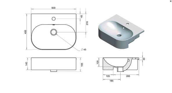 Nef Lavabo 40 x 50 cm (oval) TURAVİT - Resim 2