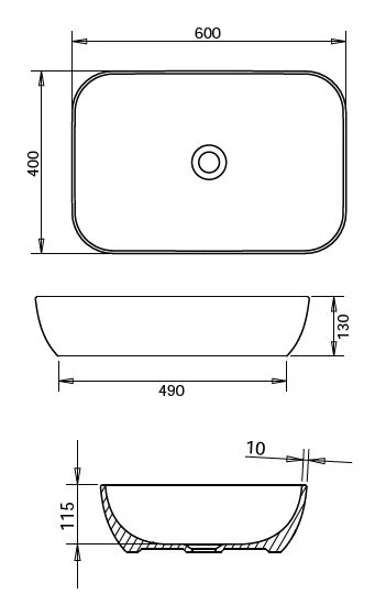 LOFT ÇANAK LAVABO 40X60cm TURAVİT - MAT SİYAH - Resim 2