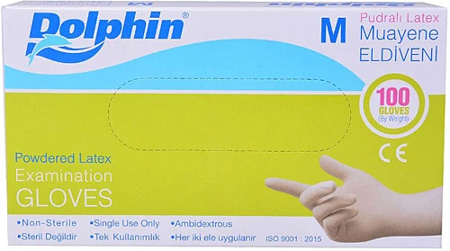DOLPHİN LATEKS MUAYENE ELDİVENİ PUDRALI M BEDEN ürün görseli 1