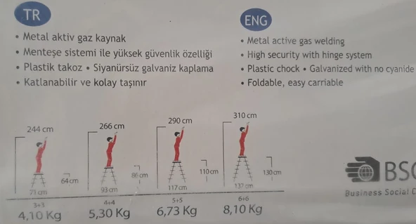ÇİFT ÇIKIŞLI METAL MERDİVEN 3 BASAMAK ( 3+3 BASAMAKLI ) - Resim 3
