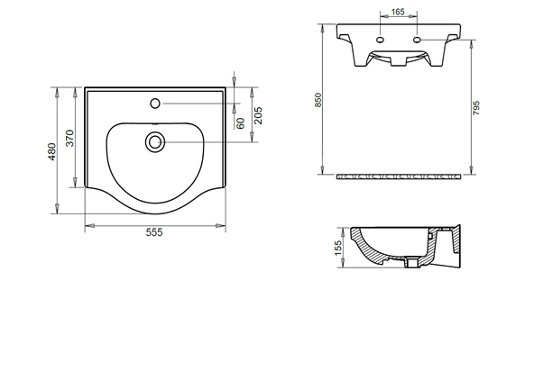 YAKAMOZ ETEJERLİ LAVABO 55cm TURAVİT - Resim 2
