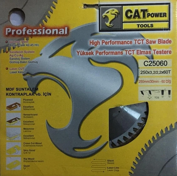 SUNTA - AHŞAP ELMAS DAİRE TESTERE 250 mm x 30 mm - 60 DİŞ ELMAS TESTERE ( CAT ) ürün görseli 1