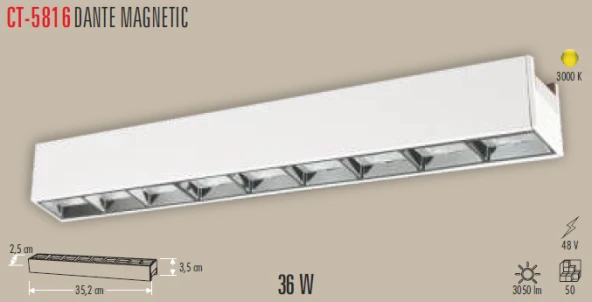 CATA CT 5816 36W Dante Magnetıc Spot 3200K Günışığı ürün görseli 1