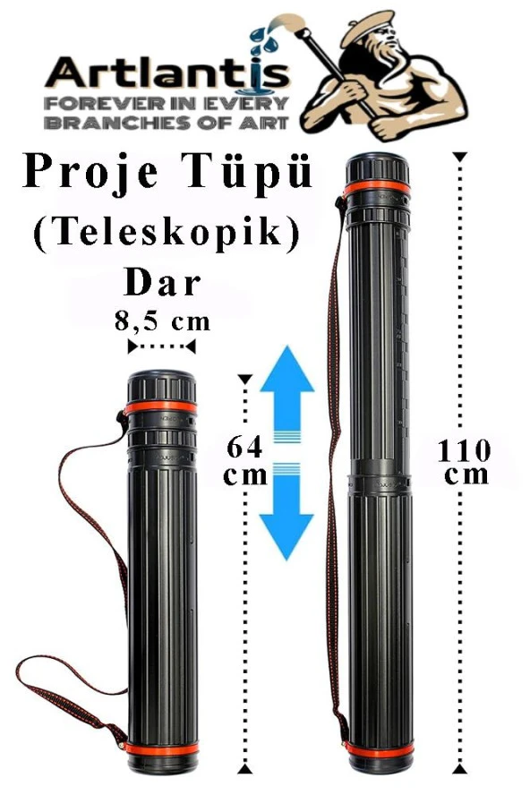 Proje Tüpü Siyah Dar 1 Adet Teleskopik Bozuka Proje Tüpü İki Kademeli Teknik Çizim Çantası ürün görseli 1