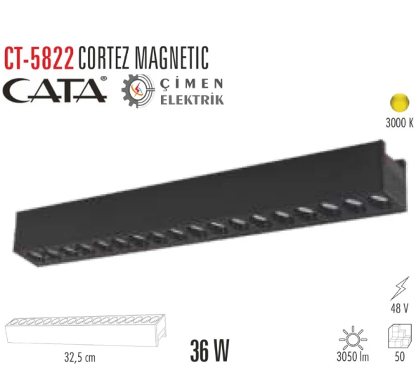 CATA CT 5822 36W Cortez Magnetıc Spot Siyah 3200K Günışığı ürün görseli 1