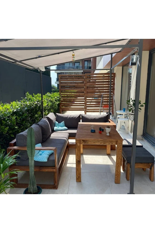 ODUNS Lavinya Bahçe Balkon Teras Ahşap Köşe Koltuk Takımı ürün görseli 1