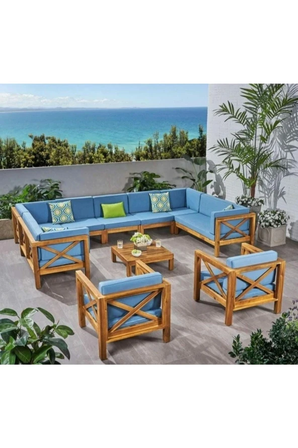ODUNS Kayra Bahçe Balkon Teras Ahşap U Model Köşe Koltuk Takımı ürün görseli 1