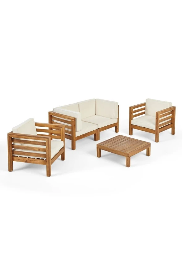 ODUNS Vista 2+1+1 Bahçe Balkon Teras Ahşap Oturma Grubu (Krem) ürün görseli 1