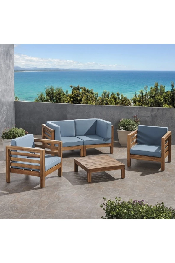 ODUNS Vista 2+1+1 Bahçe Balkon Teras Ahşap Oturma Grubu (Mavi) ürün görseli 1
