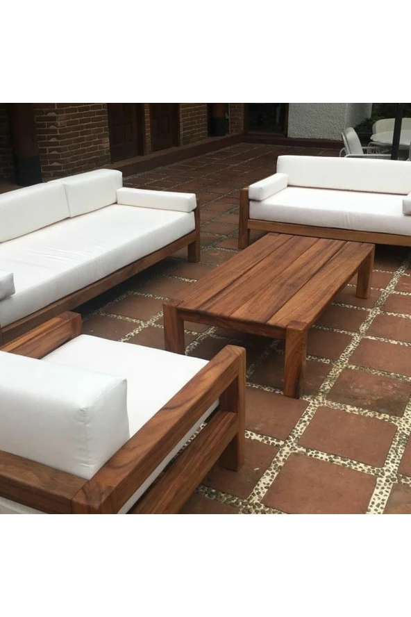 ODUNS Bella 3+2+1 Bahçe Balkon Teras Ahşap Oturma Grubu (Fırça Boyama) ürün görseli 1