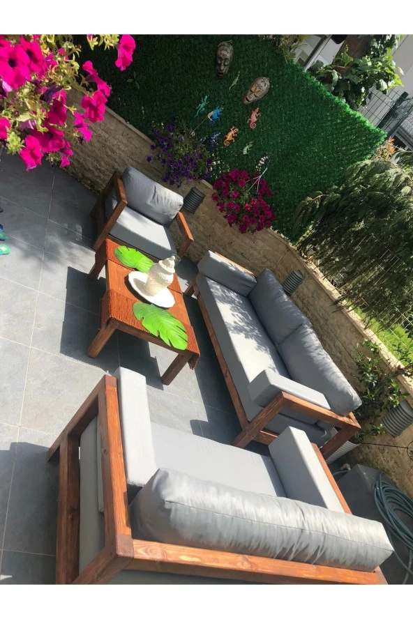 ODUNS Bella 3+2+1 Bahçe Balkon Teras Ahşap Oturma Grubu ürün görseli 1