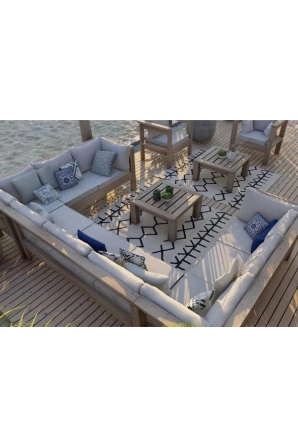 ODUNS Begonya Bahçe Balkon Teras Ahşap Köşe Koltuk Takımı ürün görseli 1