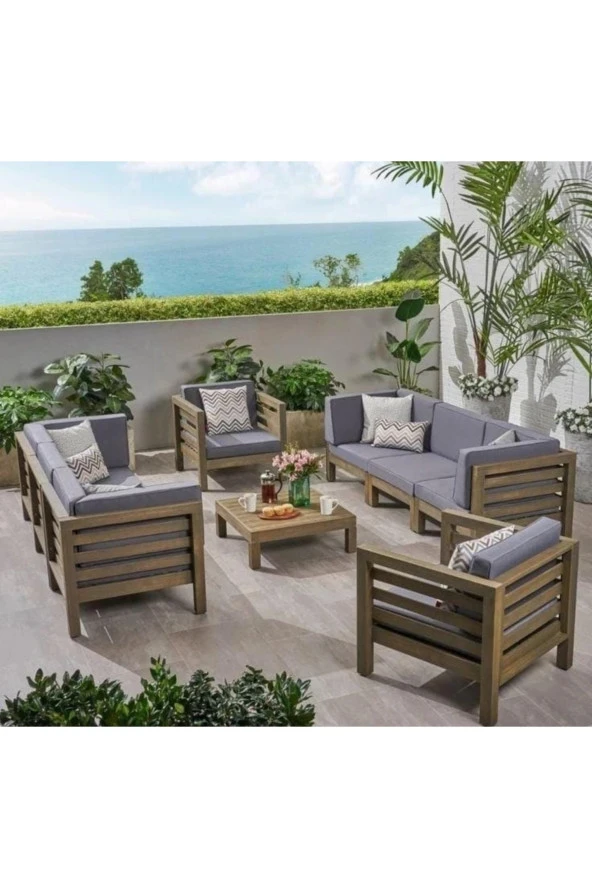 ODUNS Homelos 3+3+1+1 Bahçe Balkon Teras Ahşap Oturma Grubu ürün görseli 1