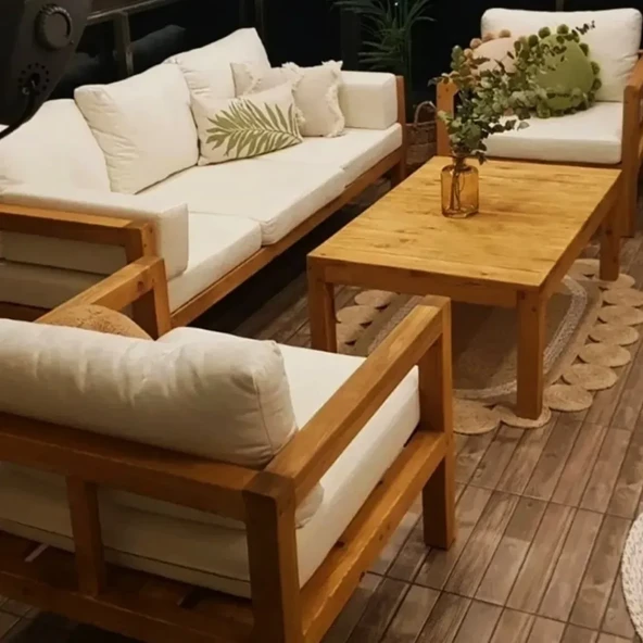 ODUNS Hera 3+1+1 Bahçe Balkon Teras Ahşap Oturma Grubu ürün görseli 1