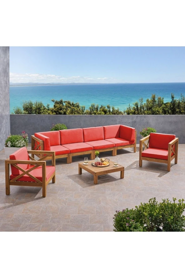 ODUNS Lamia 4+1+1 Bahçe Balkon Teras Ahşap Oturma Grubu ürün görseli 1
