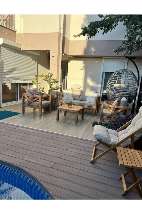 ODUNS Nora 2+1+1 Bahçe Balkon Teras Ahşap Oturma Grubu ürün görseli 1