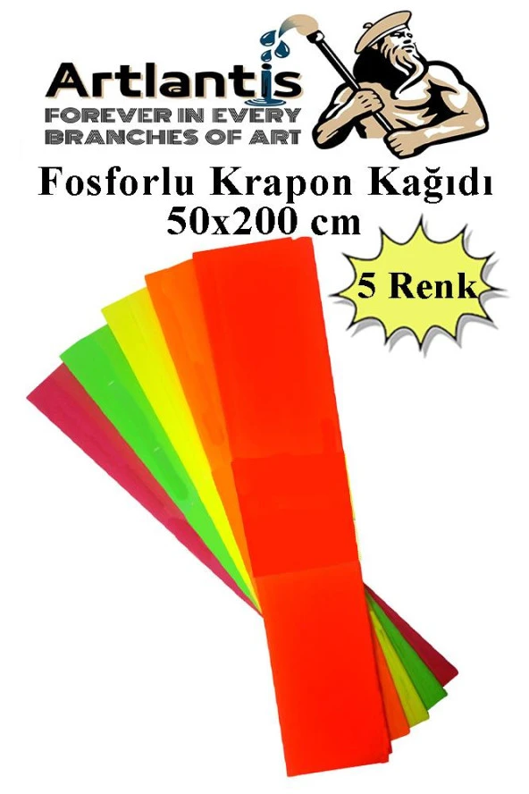 Fosforlu Krapon Kağıdı 5 Renk 50x200 cm 1 Paket Grapon Kağıdı Karışık Renkli 5'li Okul Sınıf Kreş ürün görseli 1