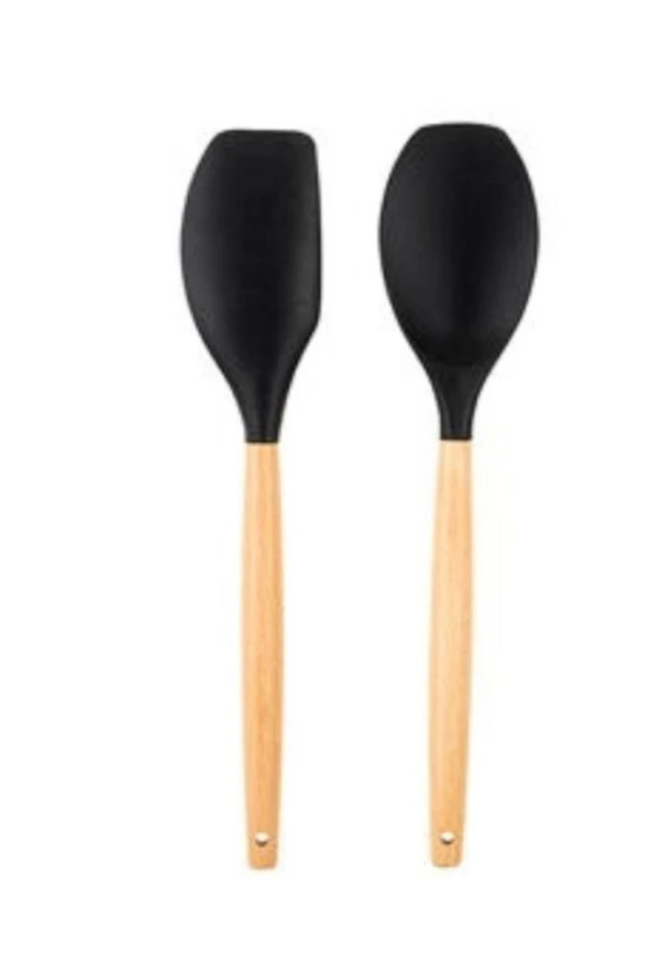 Tantitoni Bambu Saplı Füme Renkli Silikon Büyük Kaşık Ve Spatula Seti (Elvin Home Concept) ürün görseli 1