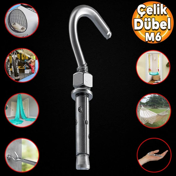 Kancalı Çelik Dübel Salıncak Boks Torbası Avize İçin Gömlekli Açık Ağız Kanca M6 ürün görseli 1