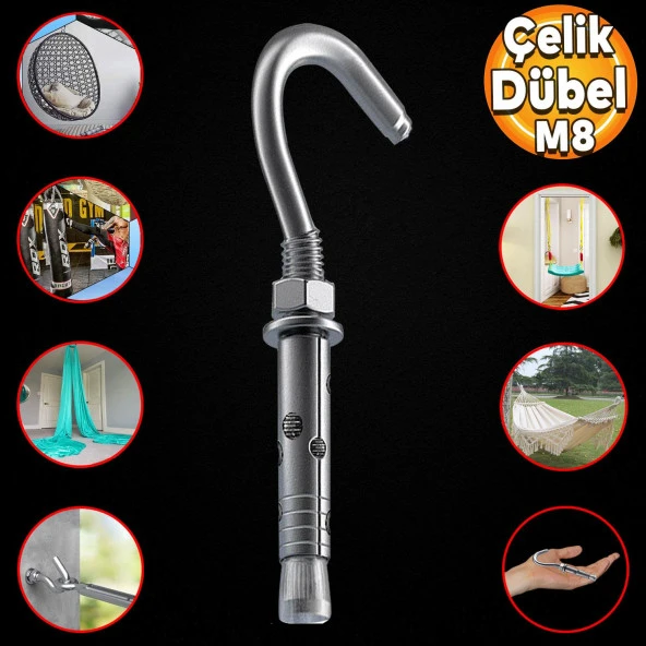 Kancalı Çelik Dübel Salıncak Boks Torbası Avize İçin Gömlekli Açık Ağız Kanca M8 ürün görseli 1