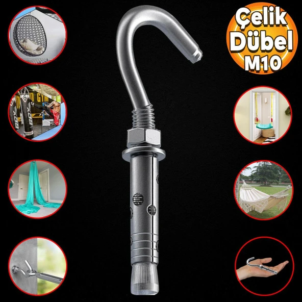 Kancalı Çelik Dübel Salıncak Boks Torbası Avize İçin Gömlekli Açık Ağız Kanca M10 ürün görseli 1