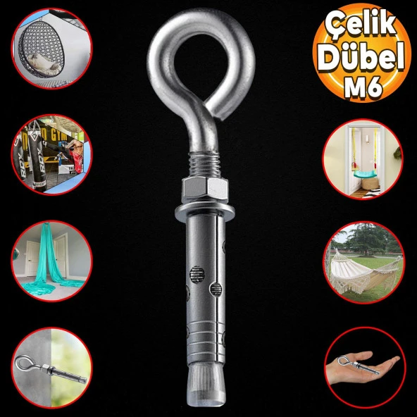 Kancalı Çelik Dübel Salıncak Boks Torbası Avize İçin Gömlekli Kapalı Ağız Kanca M6 ürün görseli 1