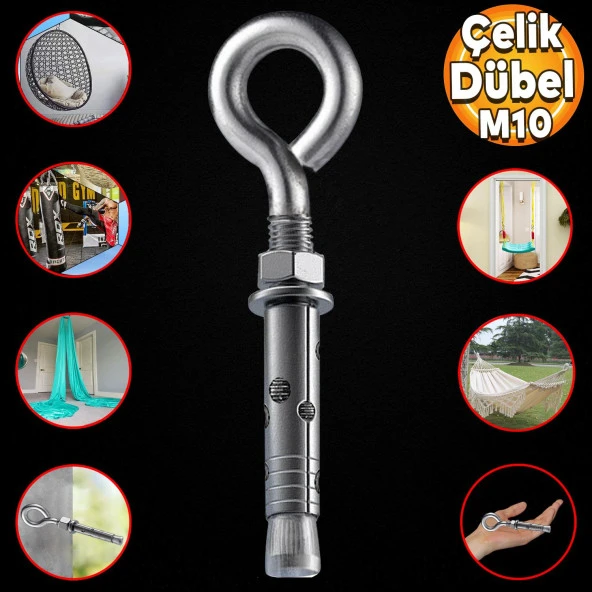 Kancalı Çelik Dübel Salıncak Boks Torbası Avize İçin Gömlekli Kapalı Ağız Kanca M10 ürün görseli 1
