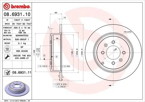 Peugeot 406 Arka Fren Disk Takım Brembo 08693110 1618861380 4246L7 4246T6 4246T7 E169124 ürün görseli 1