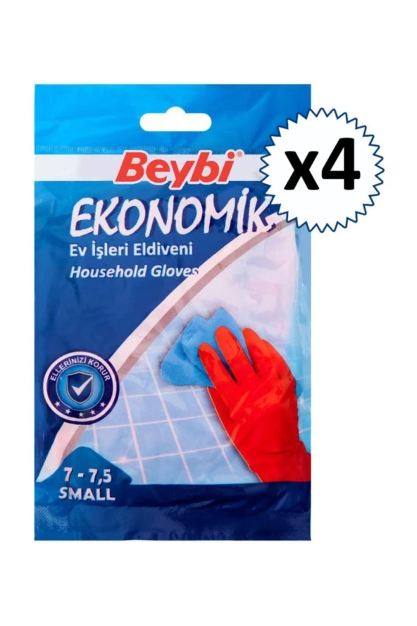 Bysevil Bulaşık Temizlik Eldiveni Small 7-7.5 (4 ADET) ürün görseli 1