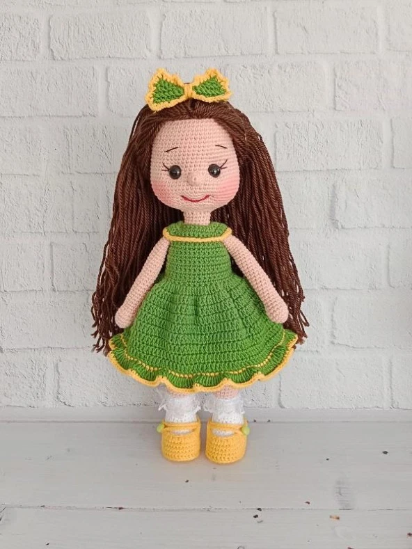 Yeşil Fatoş Bebek Amigurumi Organik Oyuncak ürün görseli 1