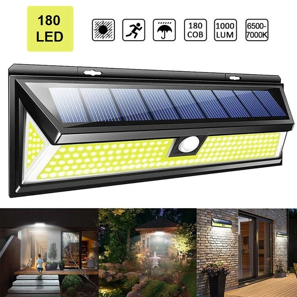 TriLine Solar 180 LED Güneş Enerjili Kumandalı 3 Modlu Duvar Lambası ürün görseli 1